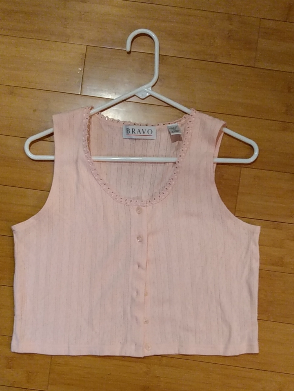 Light Pink Ribbed Button-Front Crop Top